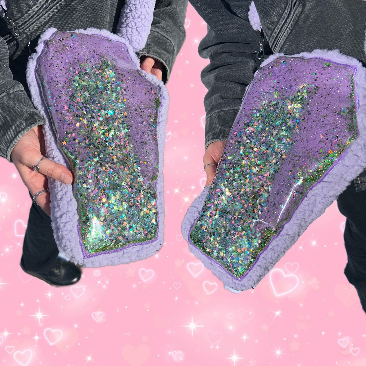 Purple and green coffin bag