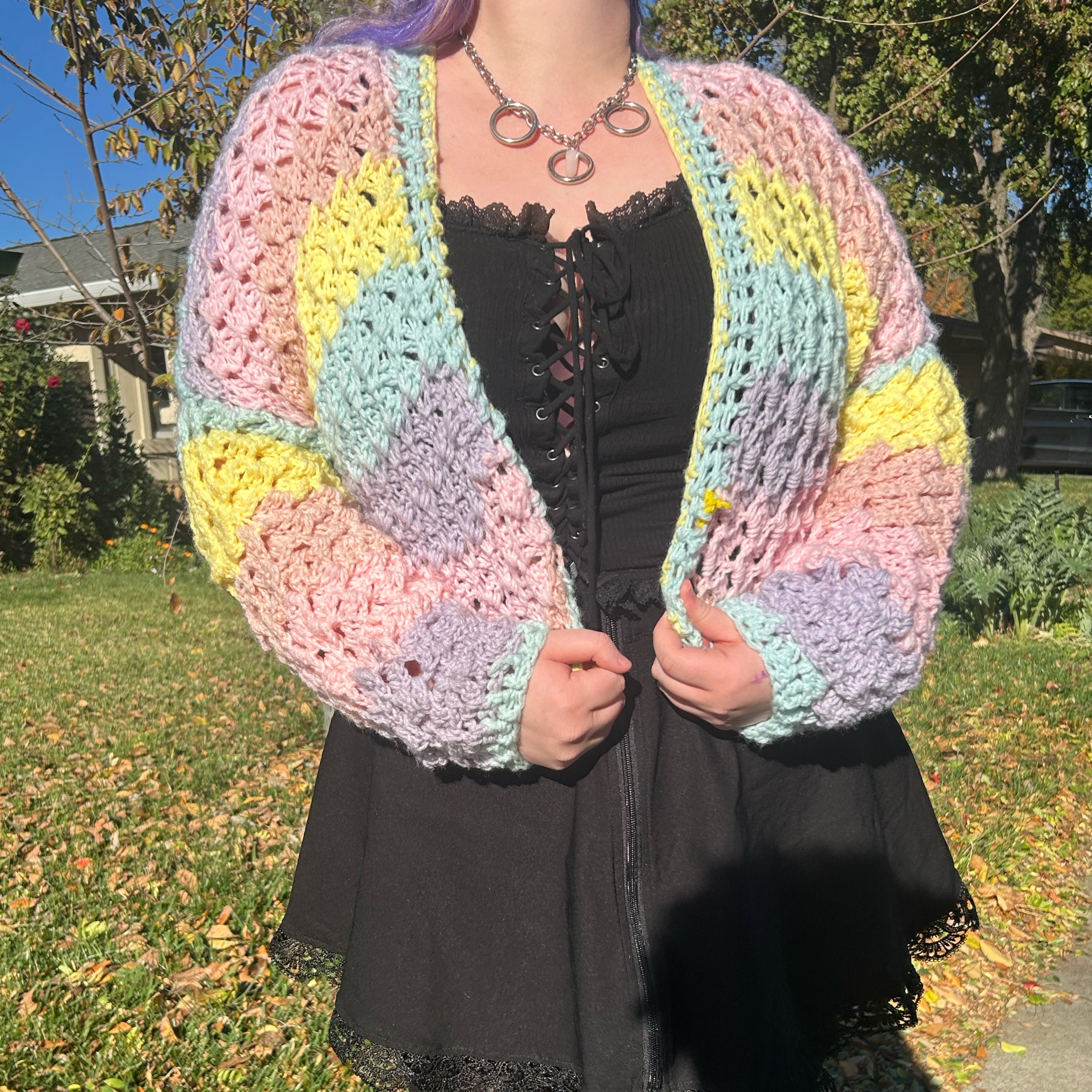 Crochet pastel rainbow cardigan Kawaiikiink