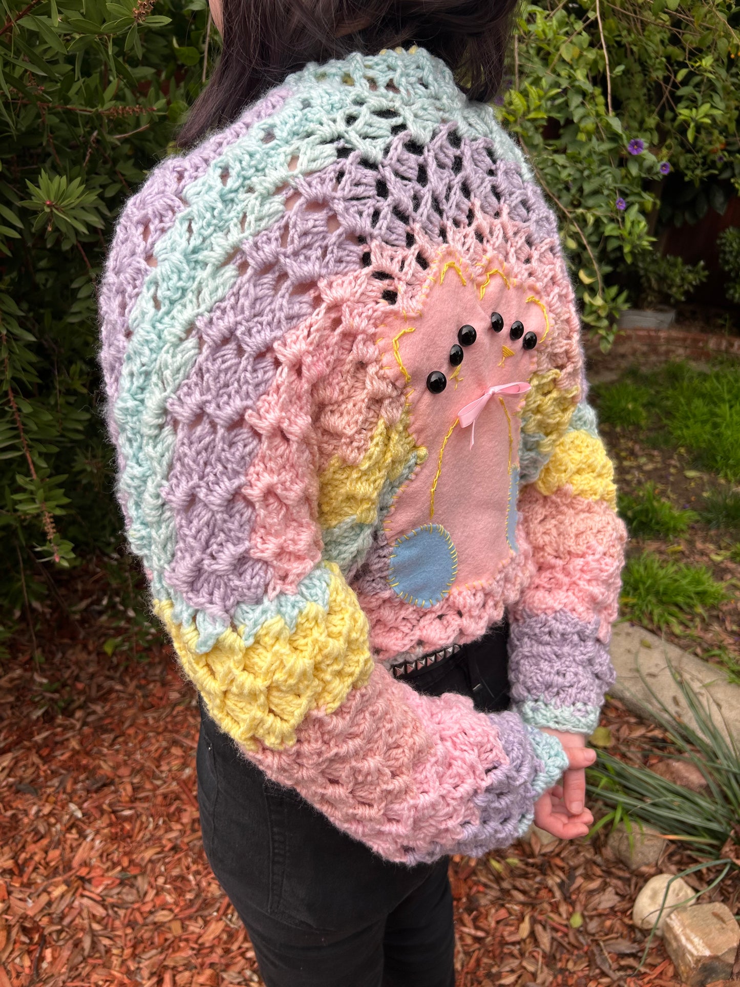 Crochet pastel rainbow cardigan