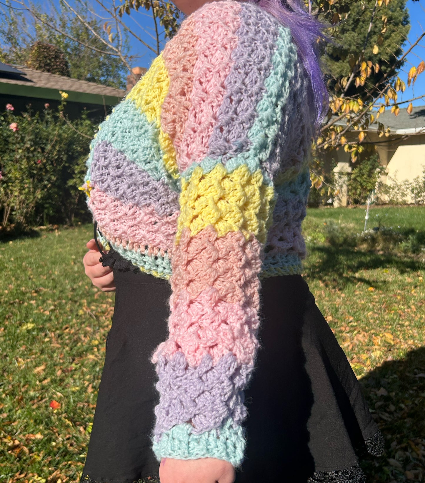 Crochet pastel rainbow cardigan