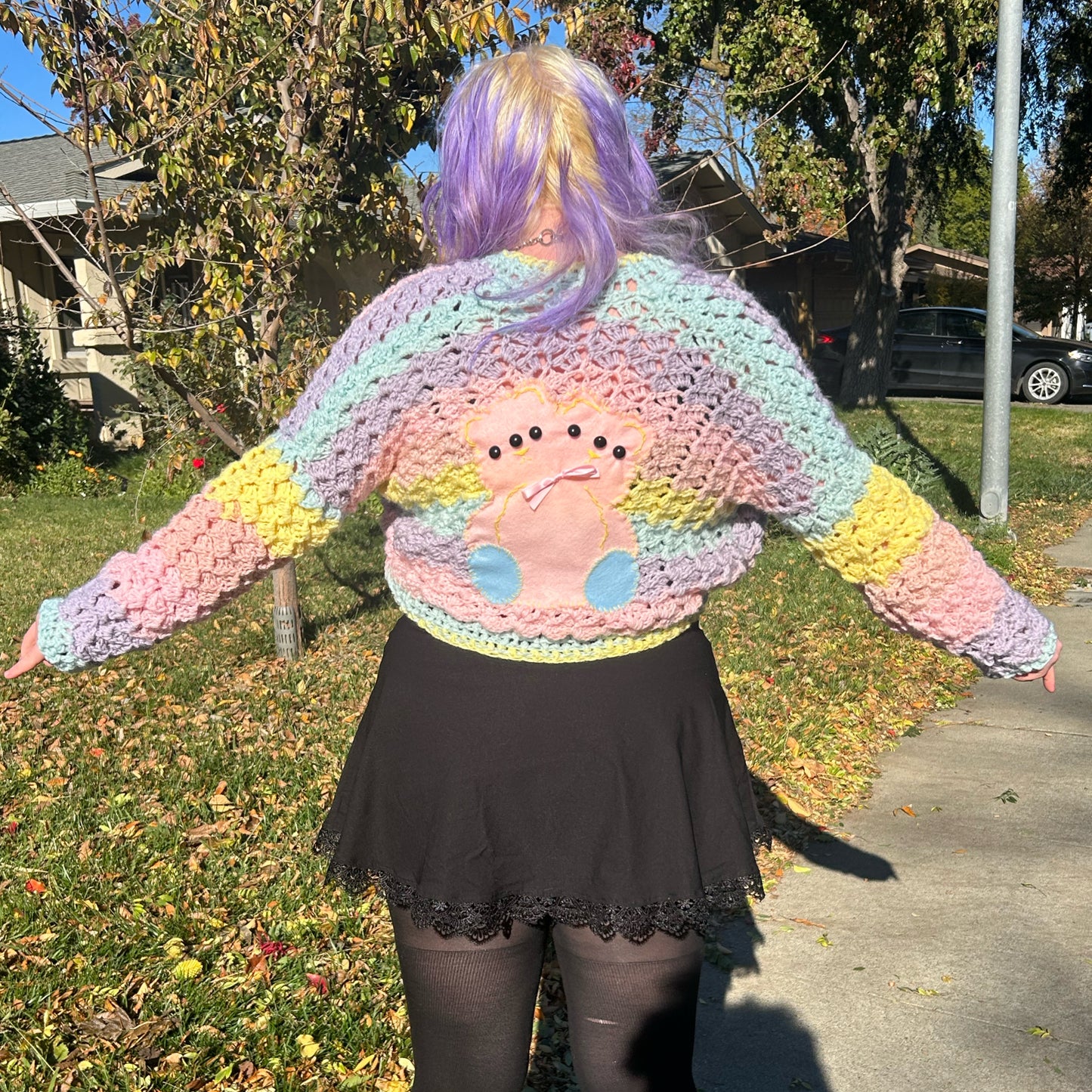 Crochet pastel rainbow cardigan