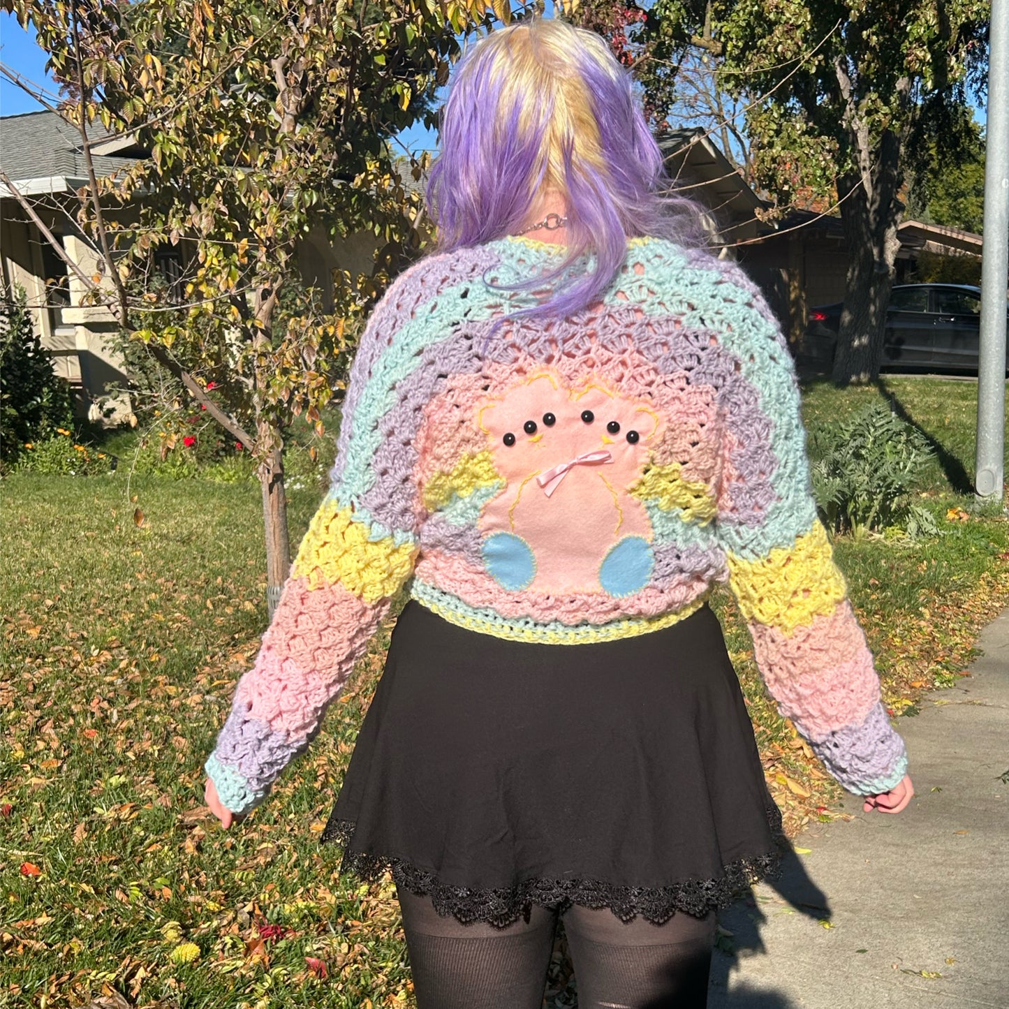 Crochet pastel rainbow cardigan