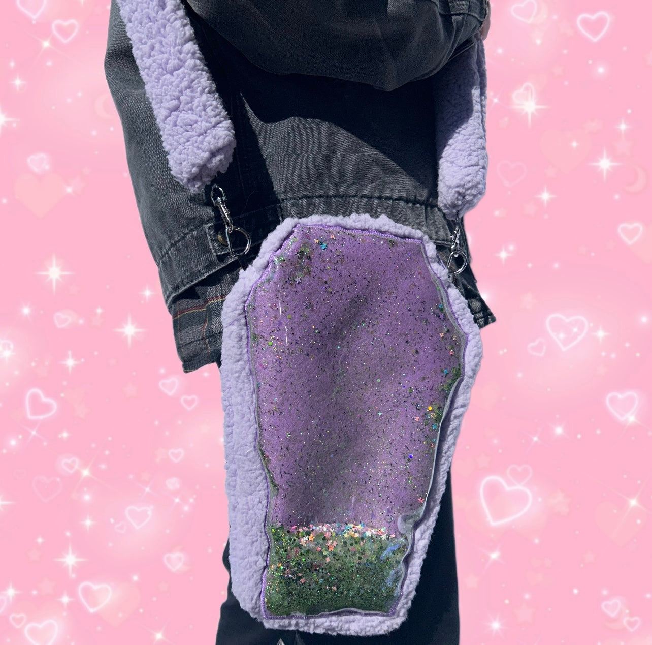 Purple and green coffin bag