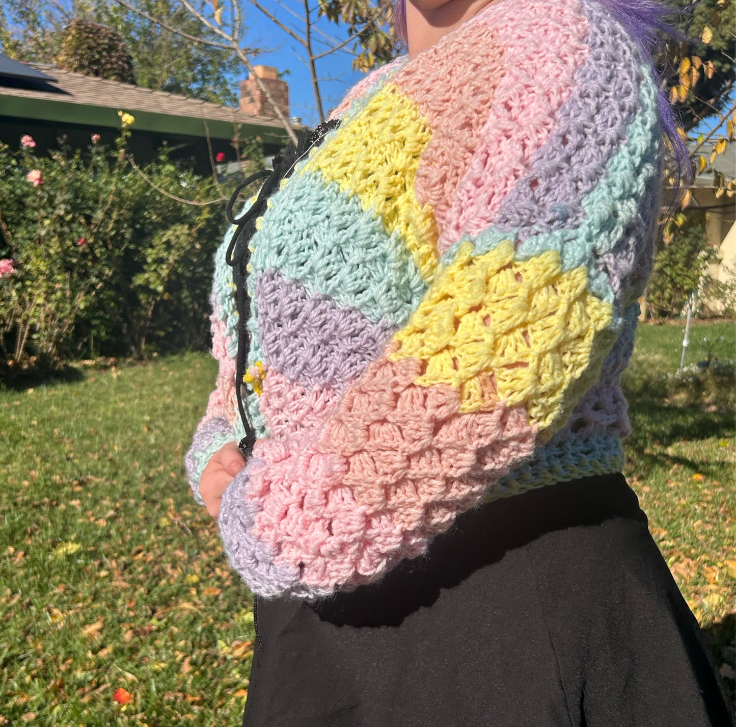 Crochet pastel rainbow cardigan