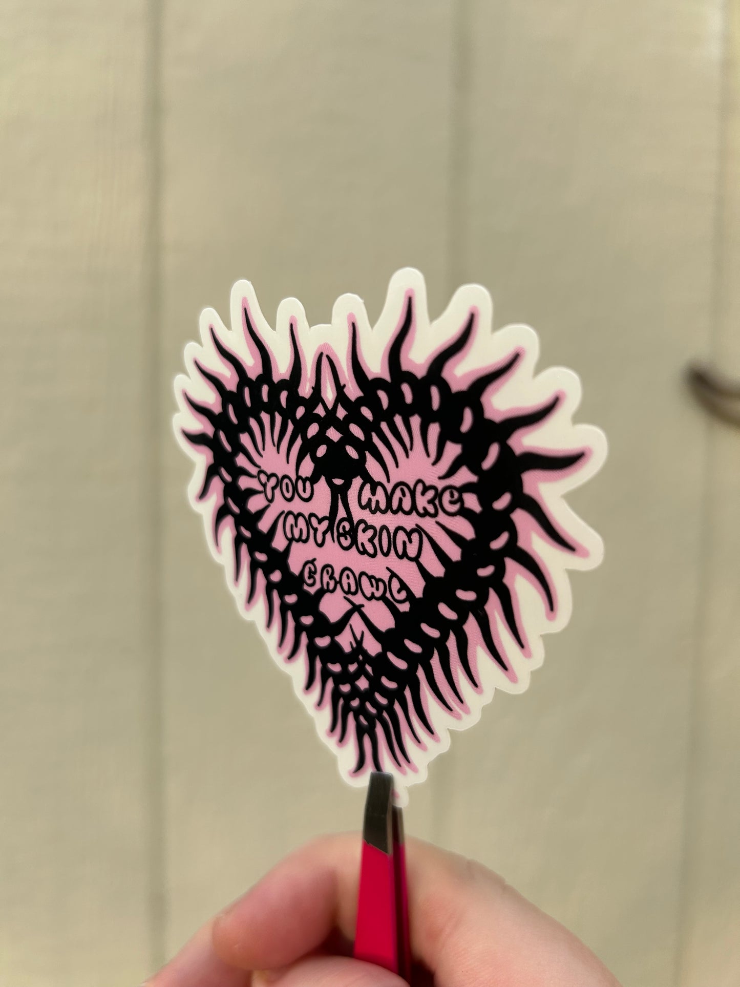 “You make my skin crawl” centipede heart sticker