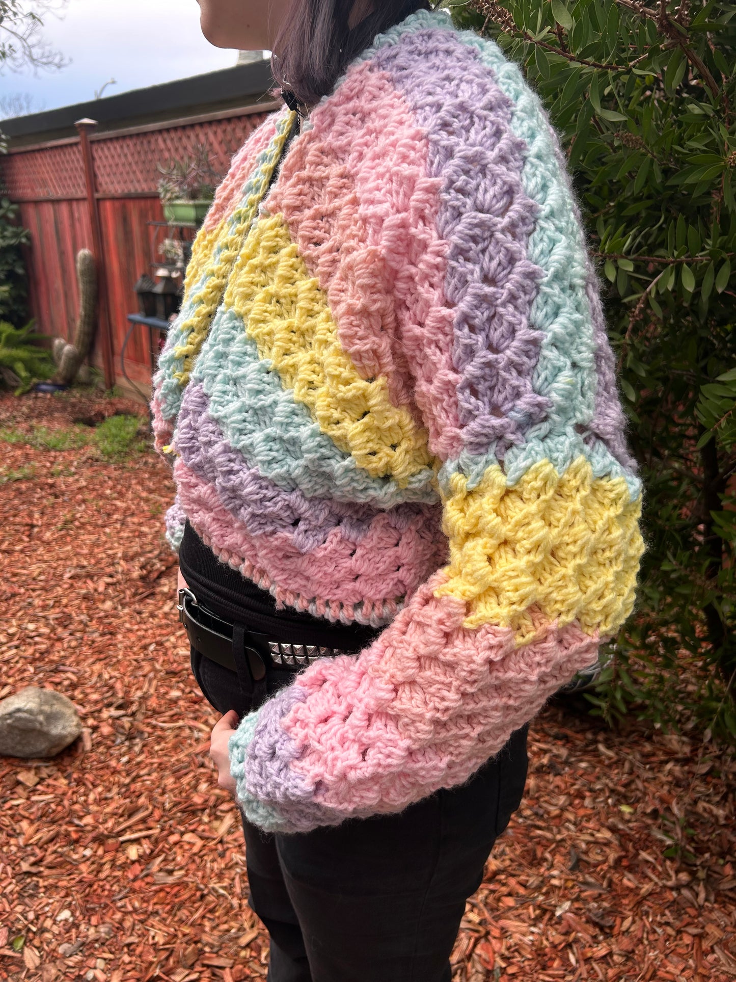 Crochet pastel rainbow cardigan