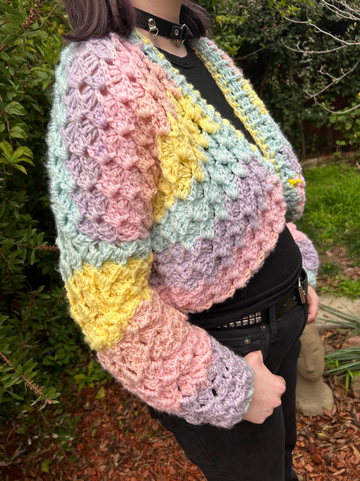 Crochet pastel rainbow cardigan