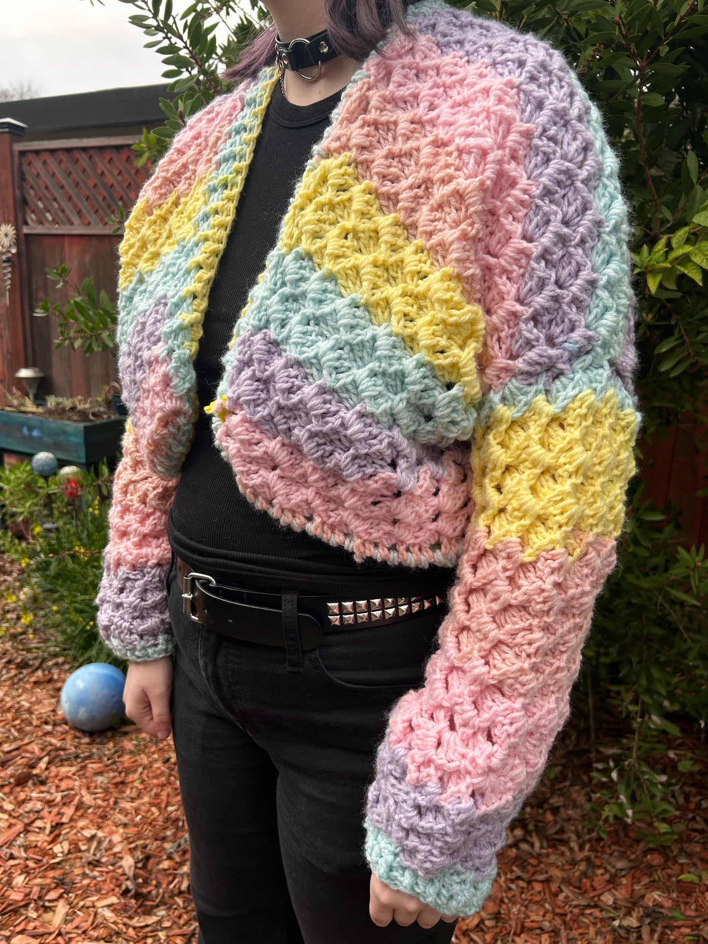 Crochet pastel rainbow cardigan