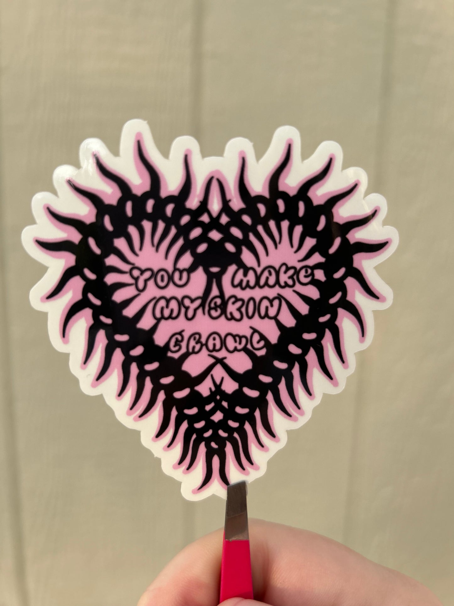 “You make my skin crawl” centipede heart sticker